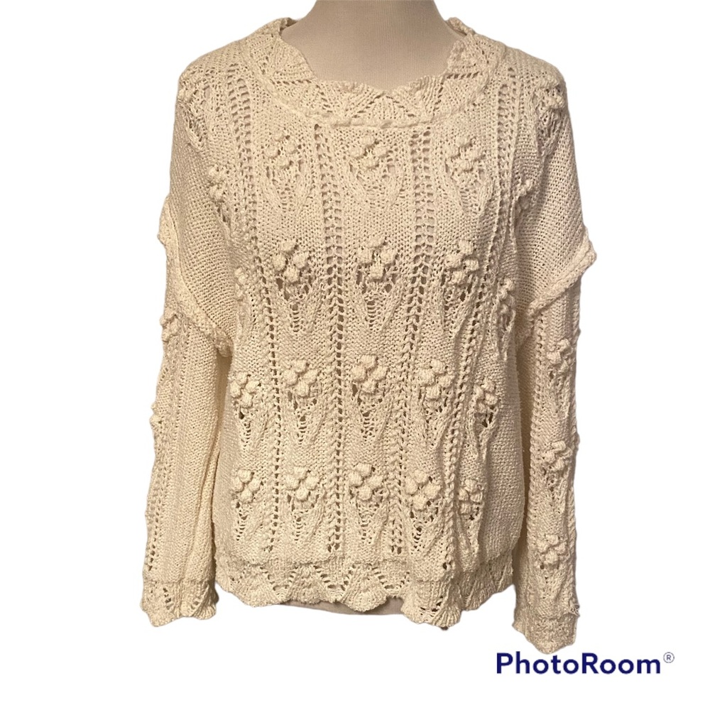 POL SWEATER CREWNECK CREAM POPCORN OPEN KNIT SIZE L